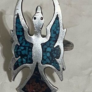 Silver and Turquoise Inlay Bird Ring